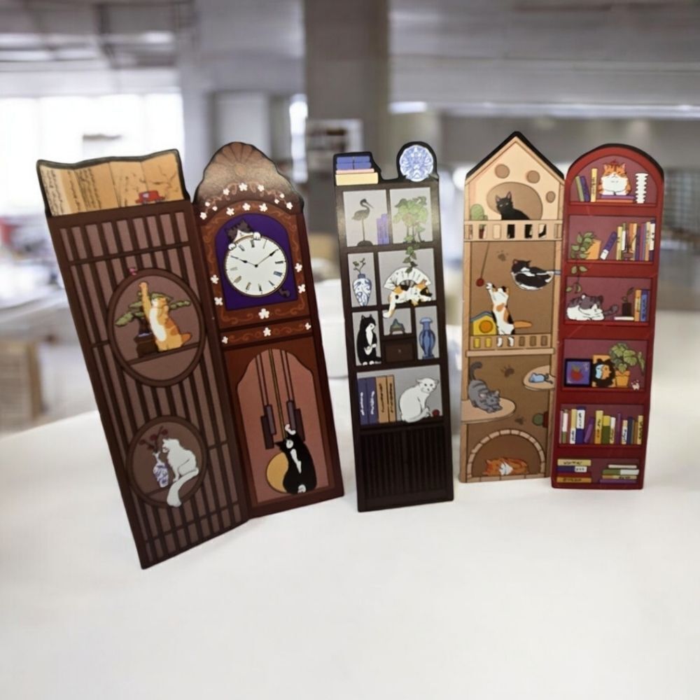 5pc Cat Bookmark Set Cute Reading Markers Bookshelf Clock Kawaii Bookish Gift